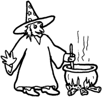 A coloring page of witches
